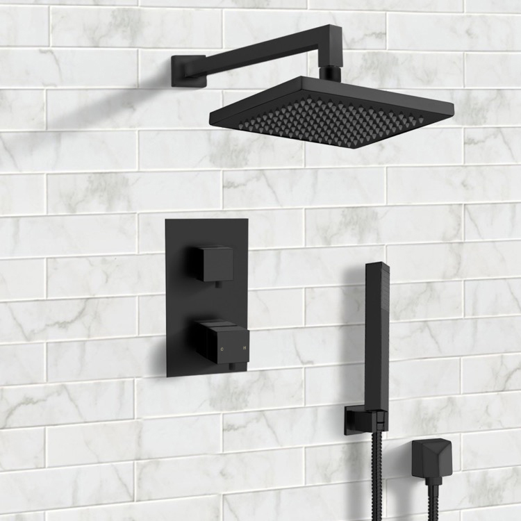 Shower Faucet Matte Black Thermostatic Shower System with Handheld, Rain Shower Head, Shower Faucet Set Remer SFH33